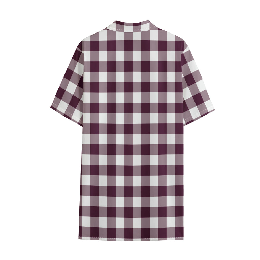 Burgundy And White Check Pattern Print Cotton Hawaiian Shirt