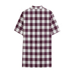 Burgundy And White Check Pattern Print Cotton Hawaiian Shirt