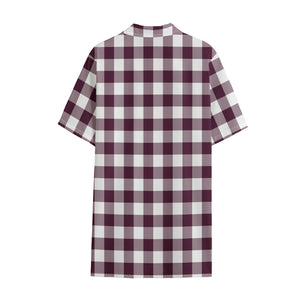 Burgundy And White Check Pattern Print Cotton Hawaiian Shirt