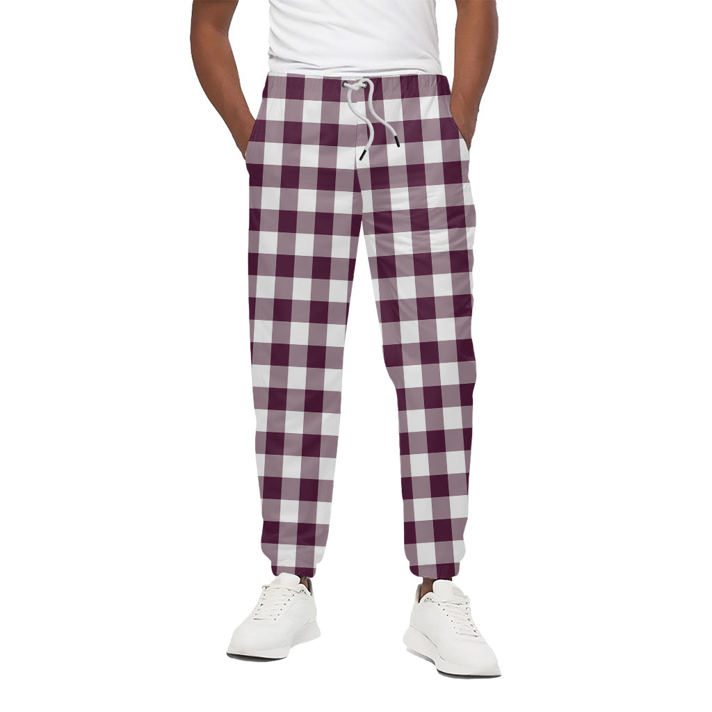 Burgundy And White Check Pattern Print Cotton Pants