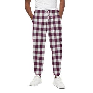 Burgundy And White Check Pattern Print Cotton Pants