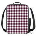 Burgundy And White Check Pattern Print Crossbody Lunch Bag
