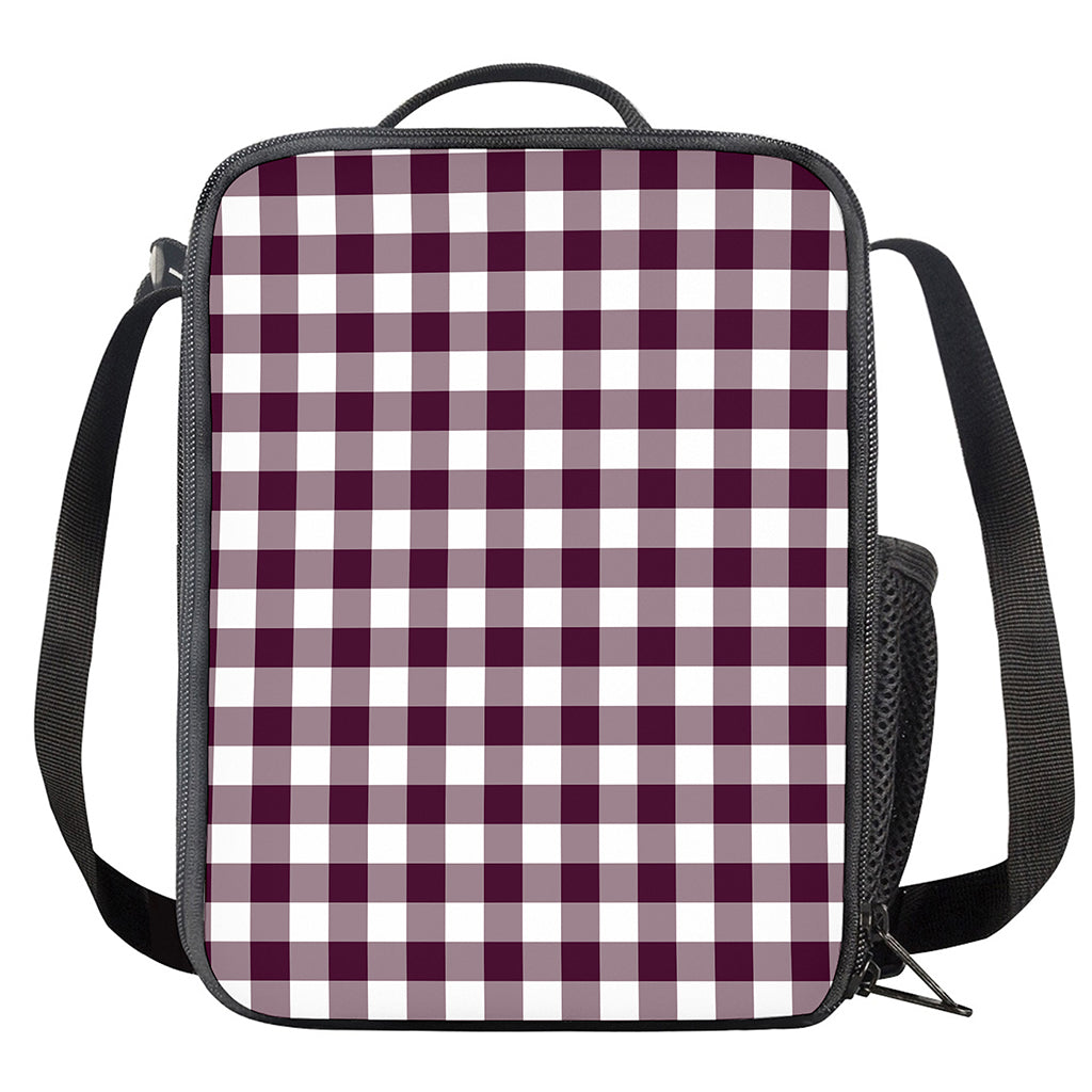 Burgundy And White Check Pattern Print Crossbody Lunch Bag