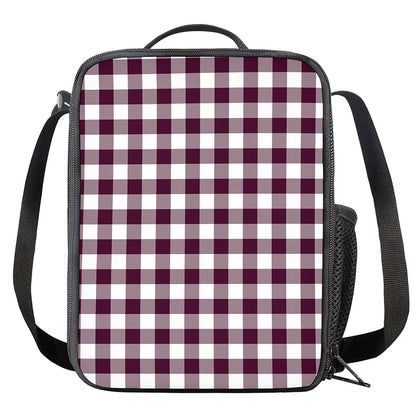 Burgundy And White Check Pattern Print Crossbody Lunch Bag
