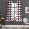 Burgundy And White Check Pattern Print Grommet Curtain Panels