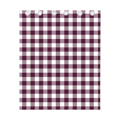 Burgundy And White Check Pattern Print Curtain