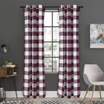 Burgundy And White Check Pattern Print Curtain