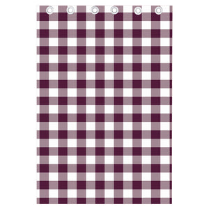 Burgundy And White Check Pattern Print Curtain