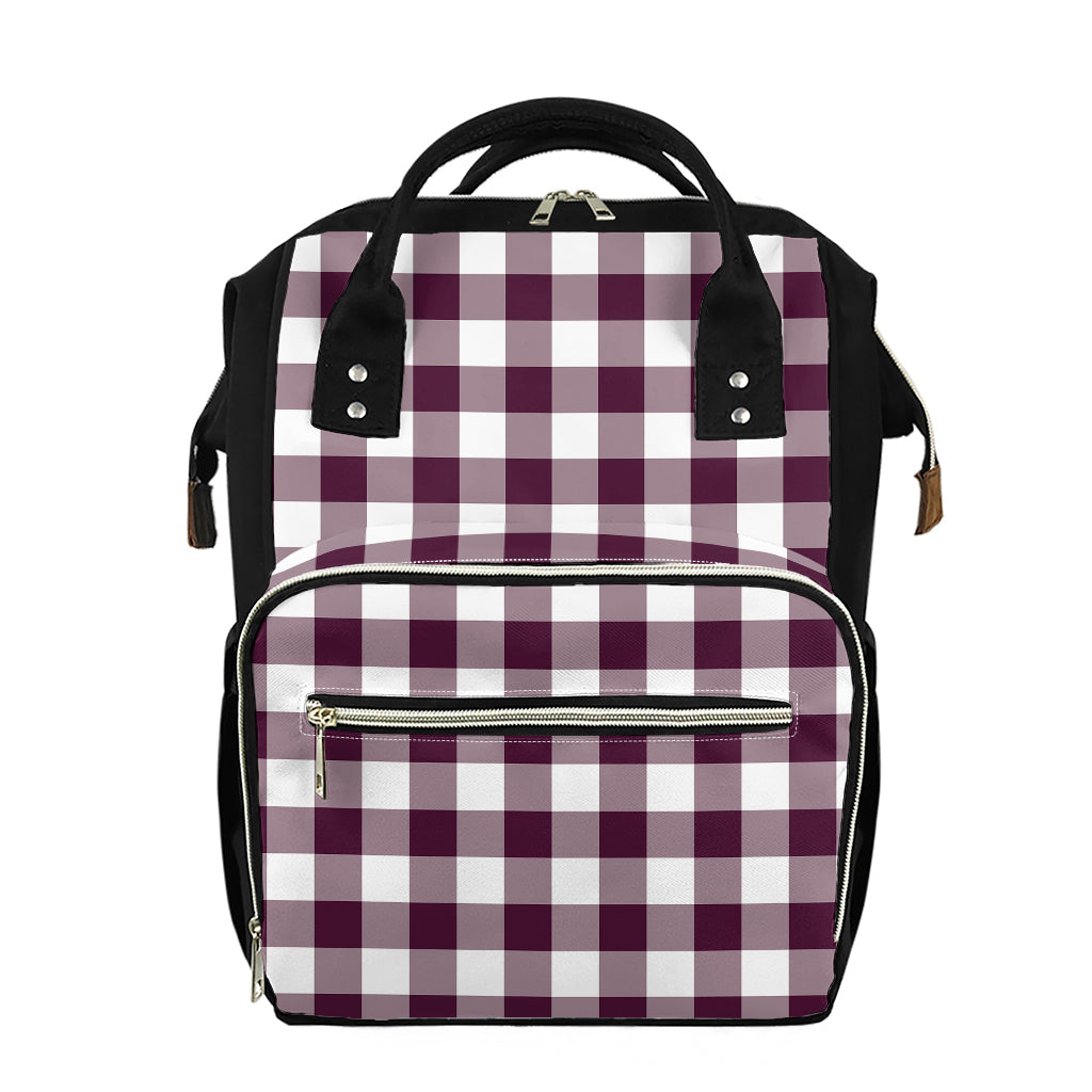 Burgundy And White Check Pattern Print Diaper Bag