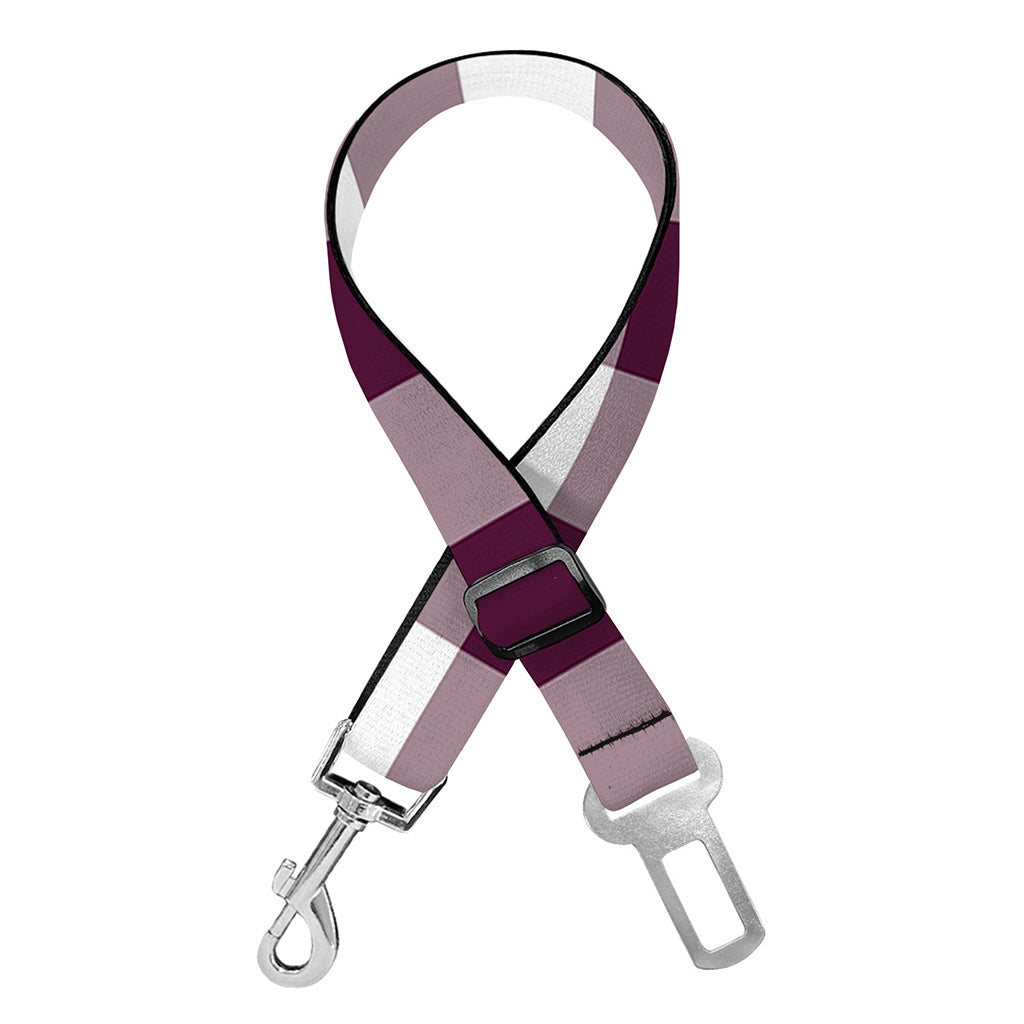 Burgundy And White Check Pattern Print Dog Seat Belt