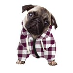 Burgundy And White Check Pattern Print Dog Zip Up Hoodie