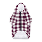 Burgundy And White Check Pattern Print Dog Zip Up Hoodie