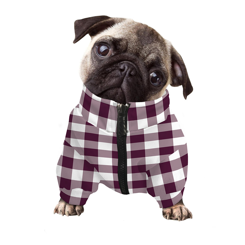 Burgundy And White Check Pattern Print Dog Zip Up Jacket