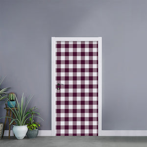 Burgundy And White Check Pattern Print Door Sticker