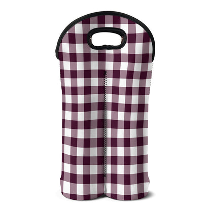 Burgundy And White Check Pattern Print Double Neoprene Wine Tote
