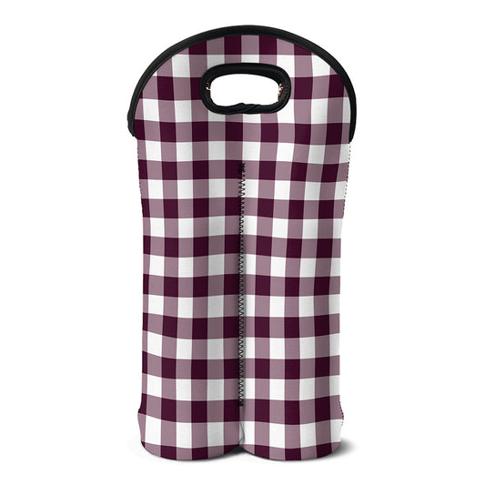Burgundy And White Check Pattern Print Double Neoprene Wine Tote