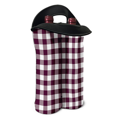 Burgundy And White Check Pattern Print Double Neoprene Wine Tote