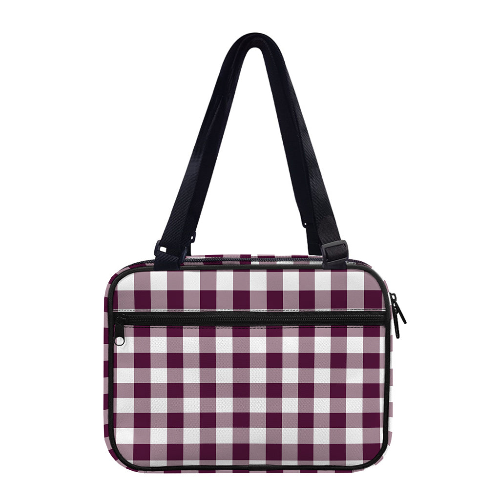 Burgundy And White Check Pattern Print Double Strap Bible Bag