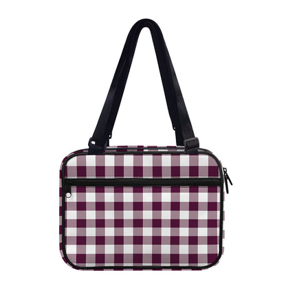 Burgundy And White Check Pattern Print Double Strap Bible Bag