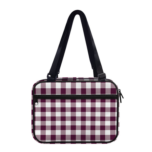 Burgundy And White Check Pattern Print Double Strap Bible Bag