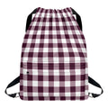 Burgundy And White Check Pattern Print Drawstring Backpack