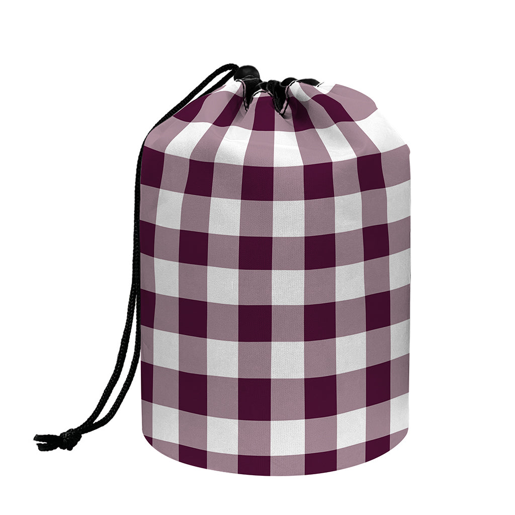 Burgundy And White Check Pattern Print Drawstring Makeup Bag