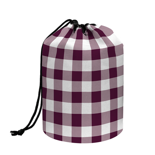 Burgundy And White Check Pattern Print Drawstring Makeup Bag