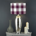 Burgundy And White Check Pattern Print Drum Lamp Shade