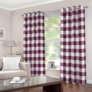 Burgundy And White Check Pattern Print Extra Wide Grommet Curtains