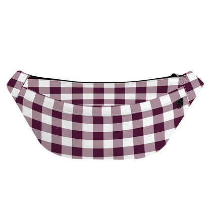 Burgundy And White Check Pattern Print Fanny Pack
