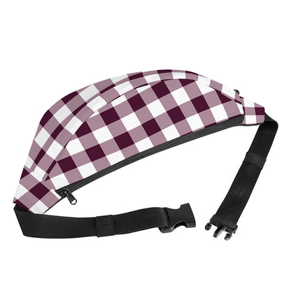 Burgundy And White Check Pattern Print Fanny Pack