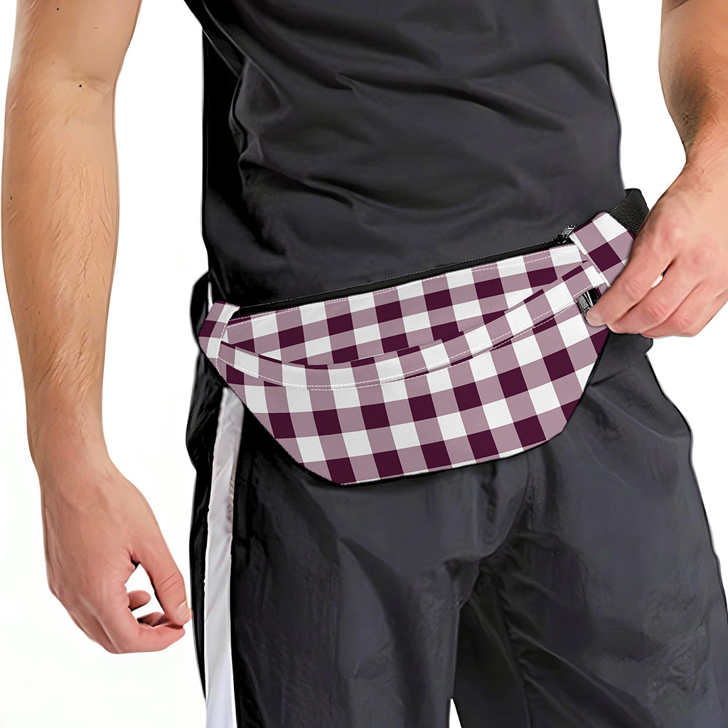 Burgundy And White Check Pattern Print Fanny Pack