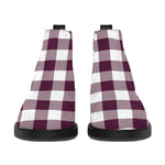 Burgundy And White Check Pattern Print Flat Ankle Boots