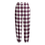 Burgundy And White Check Pattern Print Fleece Lined Knit Pants