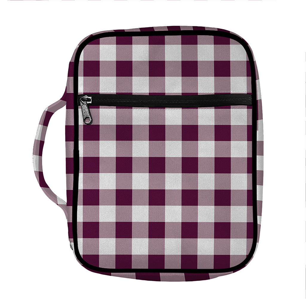Burgundy And White Check Pattern Print Front Pocket Bible Bag