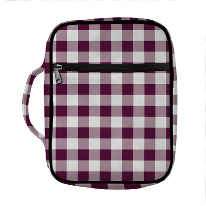 Burgundy And White Check Pattern Print Front Pocket Bible Bag