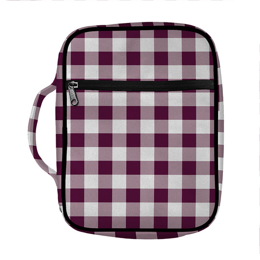 Burgundy And White Check Pattern Print Front Pocket Bible Bag