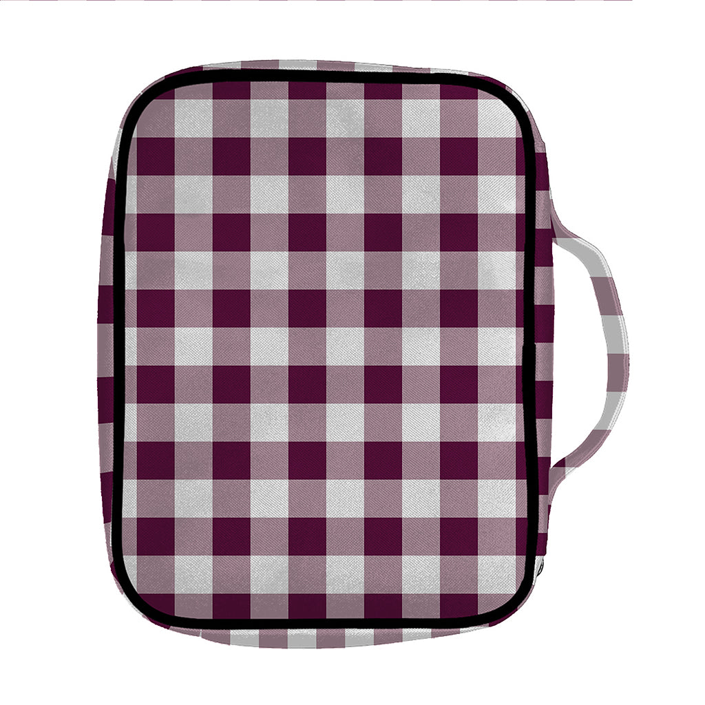 Burgundy And White Check Pattern Print Front Pocket Bible Bag