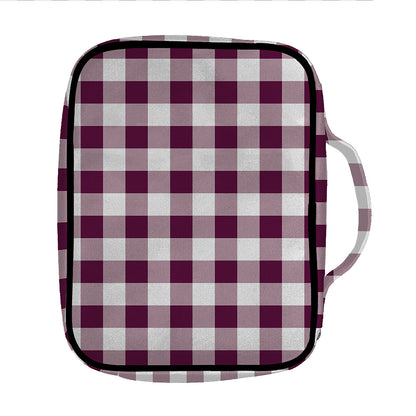 Burgundy And White Check Pattern Print Front Pocket Bible Bag