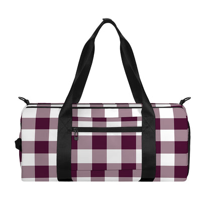 Burgundy And White Check Pattern Print Gym Bag