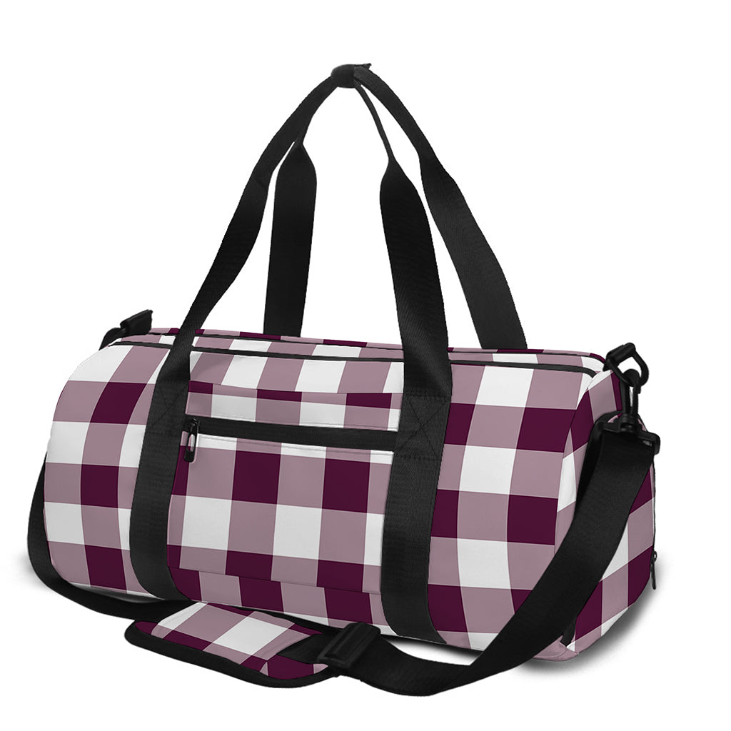 Burgundy And White Check Pattern Print Gym Bag