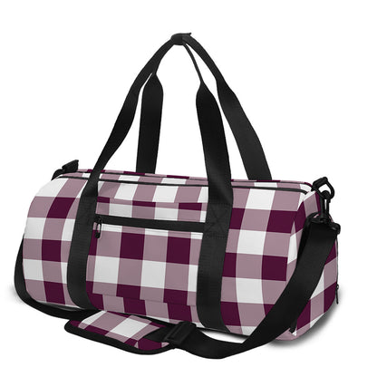 Burgundy And White Check Pattern Print Gym Bag