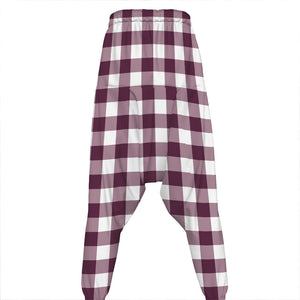 Burgundy And White Check Pattern Print Hammer Pants