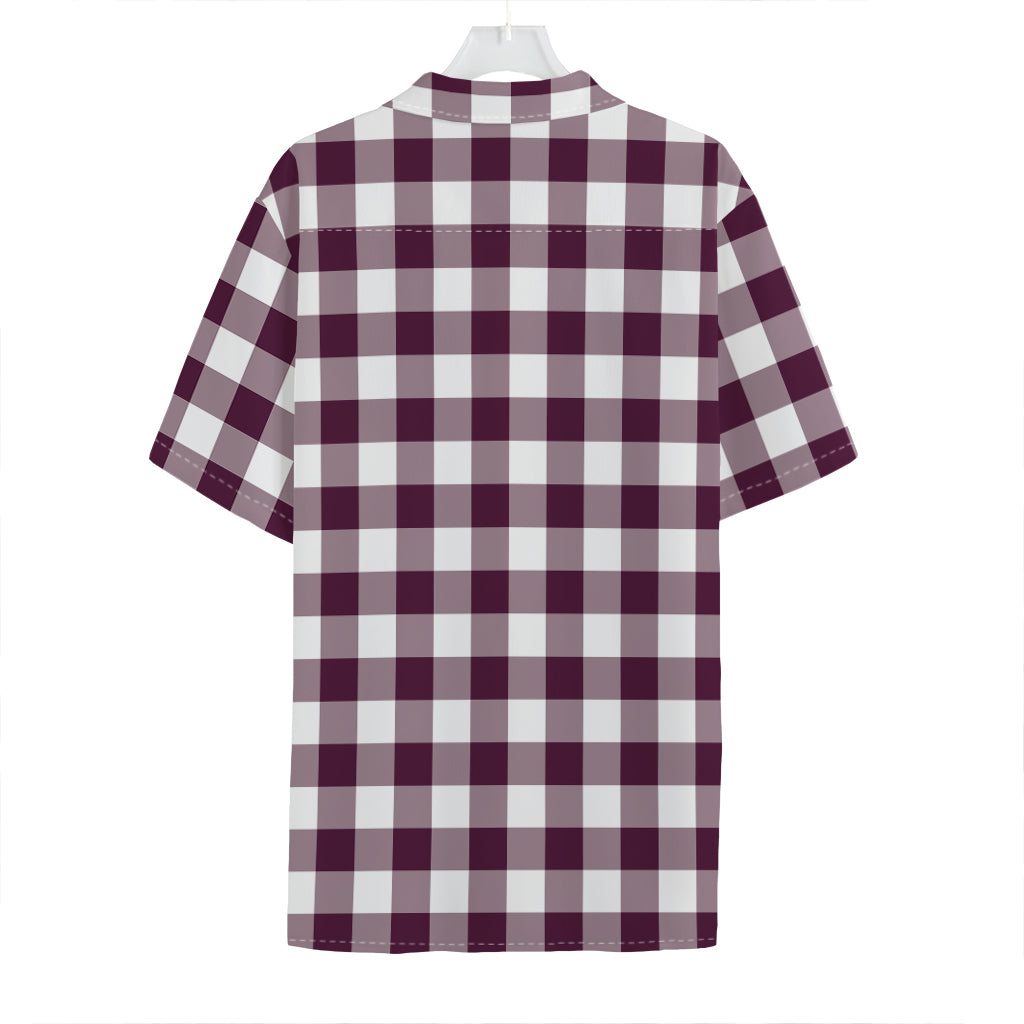 Burgundy And White Check Pattern Print Hawaiian Shirt