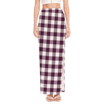 Burgundy And White Check Pattern Print High Slit Maxi Skirt