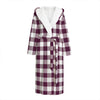 Burgundy And White Check Pattern Print Hooded Bathrobe