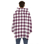 Burgundy And White Check Pattern Print Hoodie Blanket