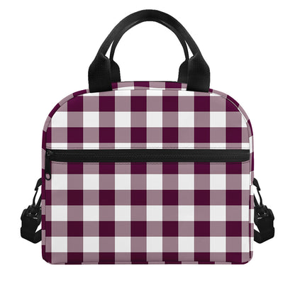 Burgundy And White Check Pattern Print Insulated Lunch Bag