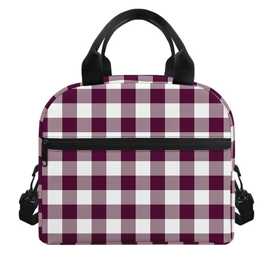 Burgundy And White Check Pattern Print Insulated Lunch Bag