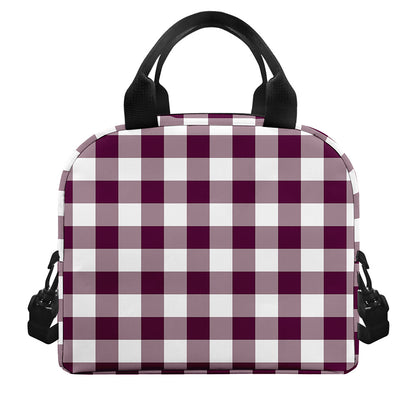 Burgundy And White Check Pattern Print Insulated Lunch Bag